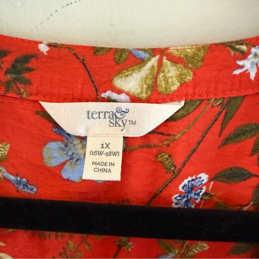 Terra & Sky Redish-Orange Floral Long Sleeve Dress or Tunic - Picture 3 of 5